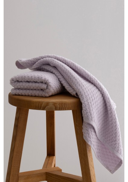 Ivory Lila Kabartma Dokulu Mikro Fiber Pamuk 2li Banyo Havlusu Seti 50 x 90 - 70 x 140 1117A