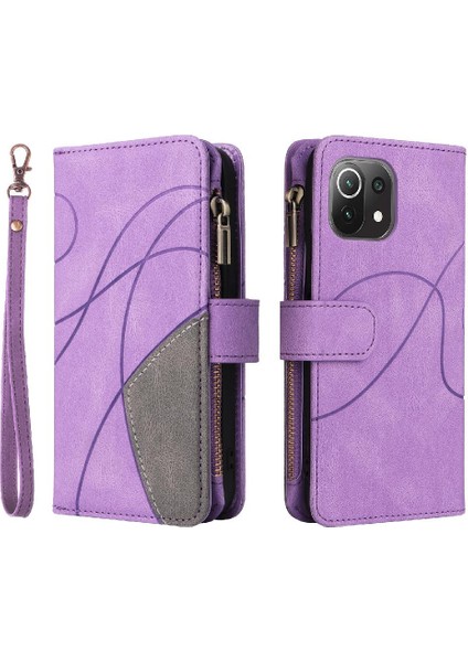 Xiaomi 11 Lite Fermuar Cüzdan Tarzı Iki Renkli Dikiş Kickstand (Yurt Dışından)