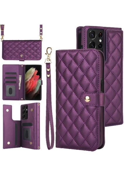 Samsung Galaxy S21 Ultra Crossbody Tarzı 5 Kart Yuvaları ile Cüzdan (Yurt Dışından)