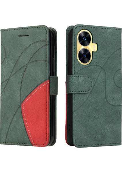 Realme C55 4g Iki Renkli Dikiş Kickstand Koruyucu Pu Deri (Yurt Dışından)