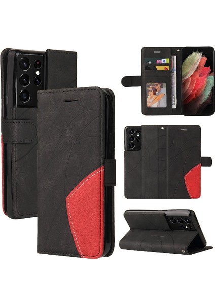 Samsung Galaxy S21 Ultra Pu Deri Flip Folio Kılıf Kickstand (Yurt Dışından)