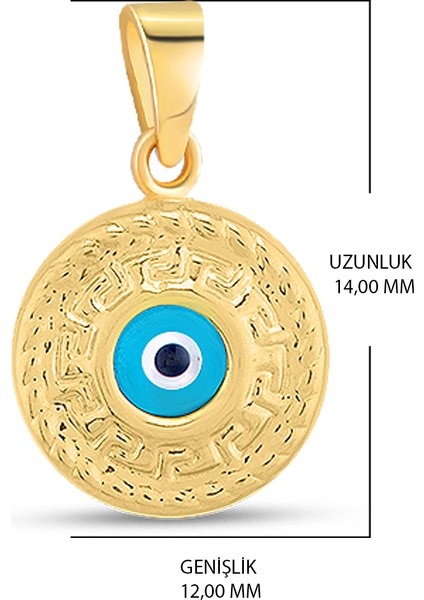 14 Ayar Altın Kolye Nazar Boncuklu Göz Kolye Ucu Yuvarlak Grek Desenli Zincirsiz Kolye Ucu fırsatları