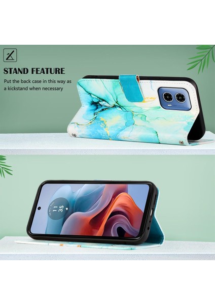 Motorola Moto G34 Kickstand Pu Deri Cüzdan Mermer Desen (Yurt Dışından)