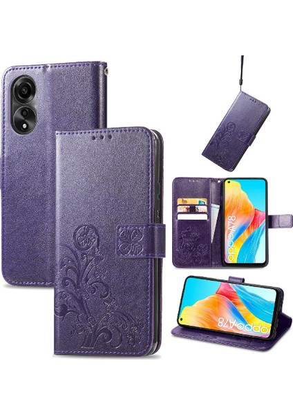 Oppo Için Kılıf A78 4g Kısa Kayış Zarif Iş Dört Yapraklı Yonca Flip (Yurt Dışından)