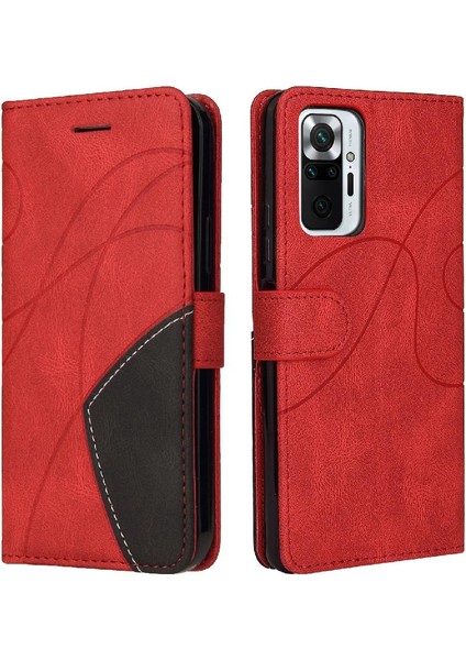 Kart Yuvası Standı Iki Renkli Pu Flip ile Xiaomi Redmi Not 10 Pro Için Kılıf (Yurt Dışından)