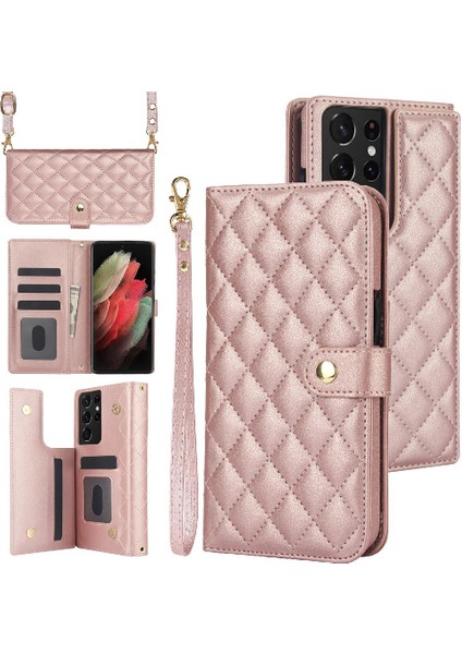 Samsung Galaxy S21 Ultra Crossbody Tarzı 5 Kart Yuvaları ile Cüzdan (Yurt Dışından)