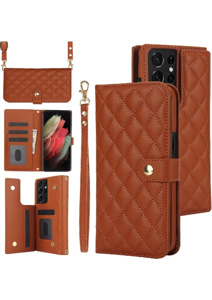 Samsung Galaxy S21 Ultra Crossbody Tarzı 5 Kart Yuvaları ile Cüzdan (Yurt Dışından)