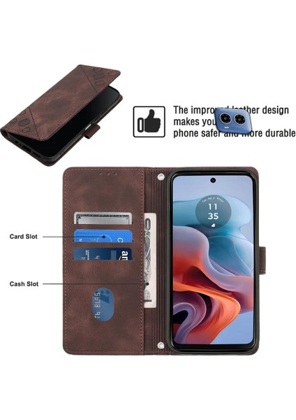 Motorola Moto G34 Manyetik Deri Kart Tutucu Cüzdan Flip Kapak Için Kılıf (Yurt Dışından)