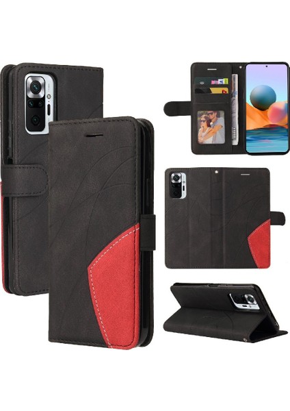 Kart Yuvası Standı Iki Renkli Pu Flip ile Xiaomi Redmi Not 10 Pro Için Kılıf (Yurt Dışından)