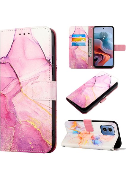 Motorola Moto G34 Kickstand Pu Deri Cüzdan Mermer Desen (Yurt Dışından)