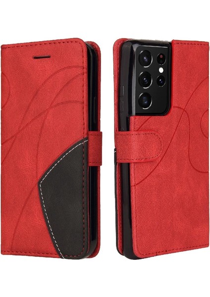 Samsung Galaxy S21 Ultra Pu Deri Flip Folio Kılıf Kickstand (Yurt Dışından)