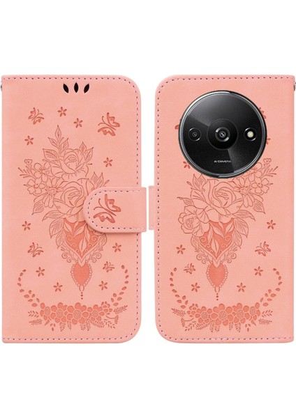 Xiaomi Redmi A3 Kart Yuvaları Kabartma Gül Çiçekler Flip Pu Deri (Yurt Dışından)