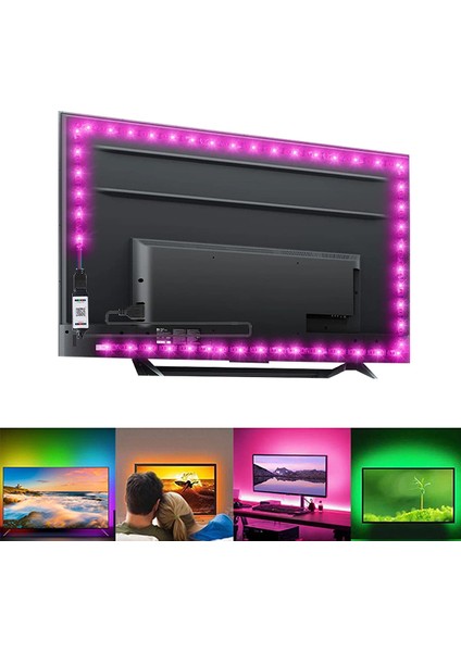 Hero Led 3 mt USB Tv Monitör Arkası Bluetooth Rgb Şerit LED Set 16 Renkli Dekoratif Aydınlatma