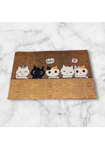 Mir Store  Kedi Desenli  Dış Kapı Paspası 45X65 cm