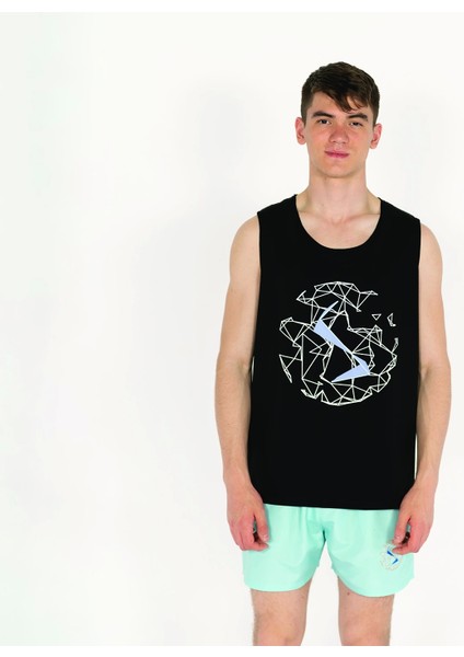 Logo Baskılı Erkek Siyah Atlet