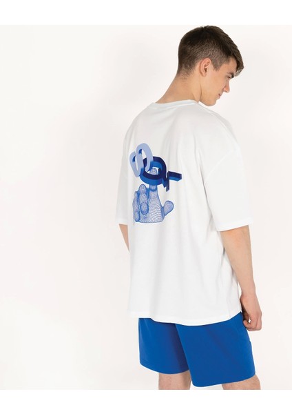 Oversized Sql Baskılı Erkek Beyaz T-Shirt fiyatları