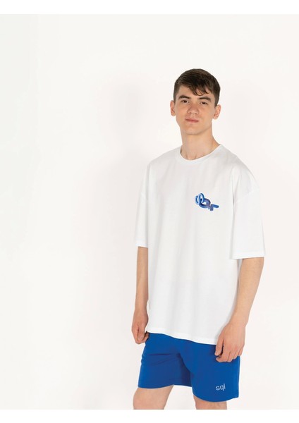Oversized Sql Baskılı Erkek Beyaz T-Shirt modelleri