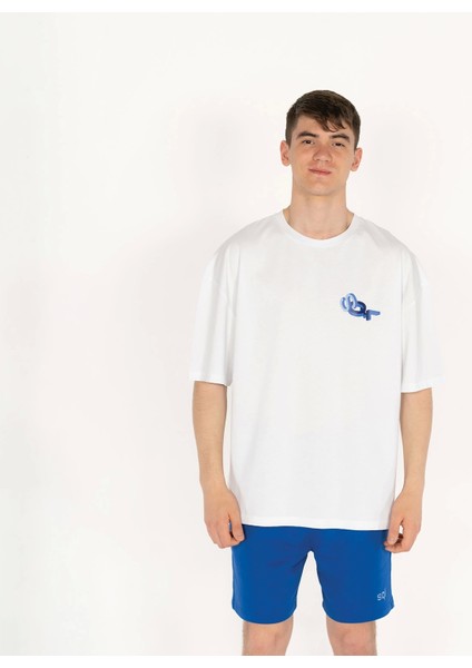 Oversized Sql Baskılı Erkek Beyaz T-Shirt fırsatları
