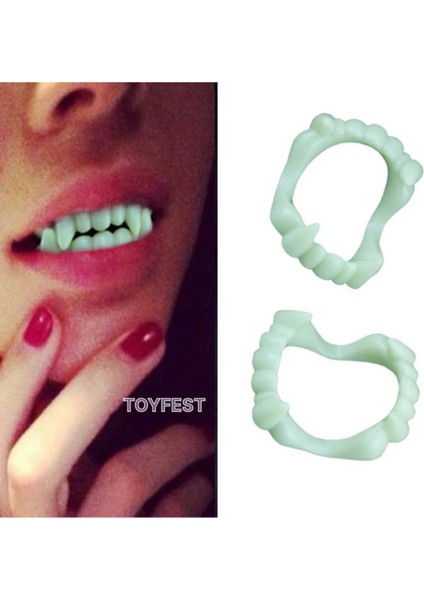 Cadılar Bayramı &halloween Parti Kostüm Aksesuarı 2 Adet Karanlıkta Parlayan Vampir Neon Glow Dişlik indirimleri