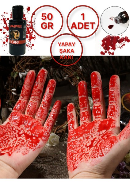 Halloween Cadılar Bayramı 50 Gr. Yapay Vampir Dracula Yapay Kan Boya + Vampir Neon Glow Dişlik Seti fiyatları