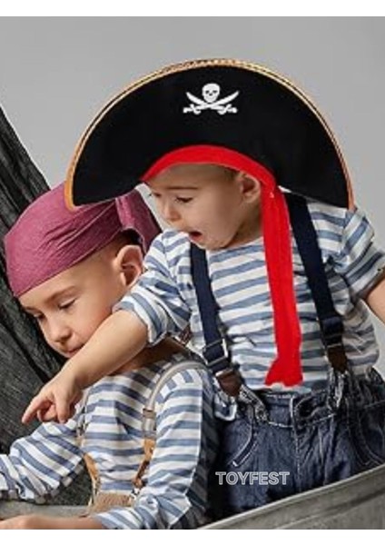 Kaptan Jack Sparrow Şapka - Kanca - Göz Maskesi 3 Lü Çocuk Korsan Kostüm Seti