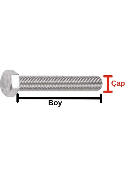 Çelik Cıvata 8X80 DIN933 Beyaz 10 Adet 8.8 Altıköşe