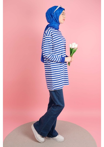 Kadın Yazlık Çizgili Penye Tesettür Tunik Ince Çizg.- Mavi fiyatları