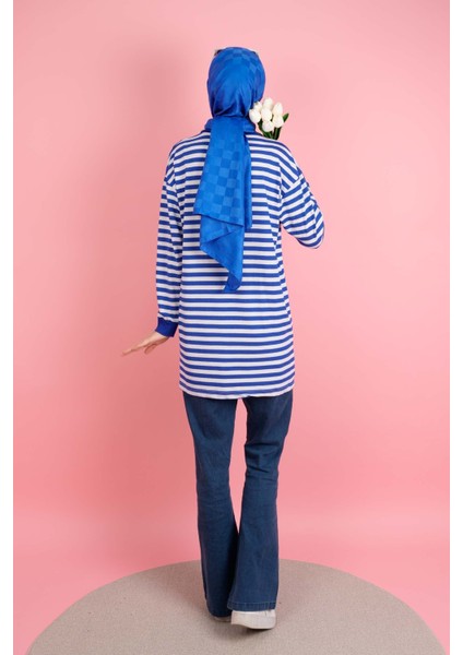 Kadın Yazlık Çizgili Penye Tesettür Tunik Ince Çizg.- Mavi fırsatları