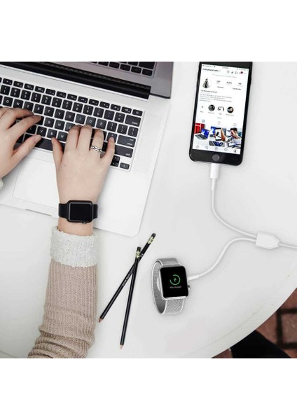 Akıllı Saat Wireless To Lightning Type-C Şarj Kablosu 1.2m