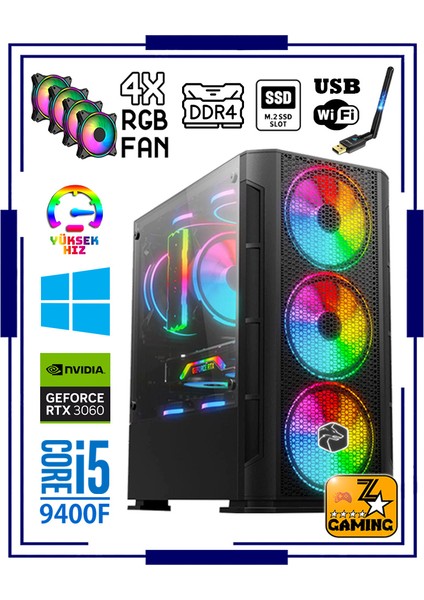 Power RTX10 Intel Core I5-9400F 16 GB Ram 1 Tb M.2 Nvme SSD 12GB 192BIT RTX3060 Oyuncu Masaüstü Bilgisayar