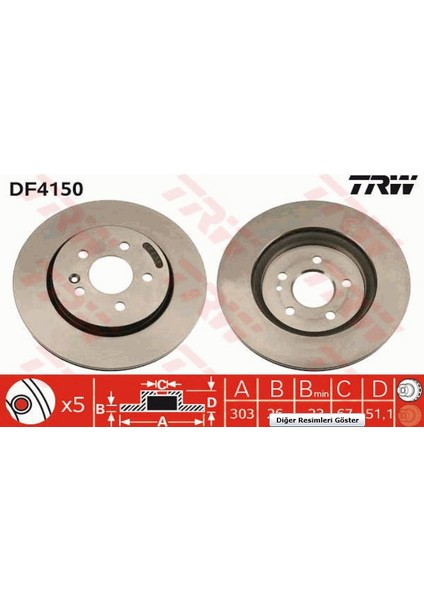 Disk Aynası Ön FD24630C W163 M Serisi (98-05) (Kaplamalı) ÇAP:303MM 1634210012 Gold