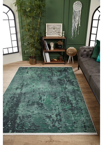 Yeşil Yolluk Dijital Baskılı Makinede Yıkanabilir Kaymaz Taban Saçaklı Halı HA360 modelleri