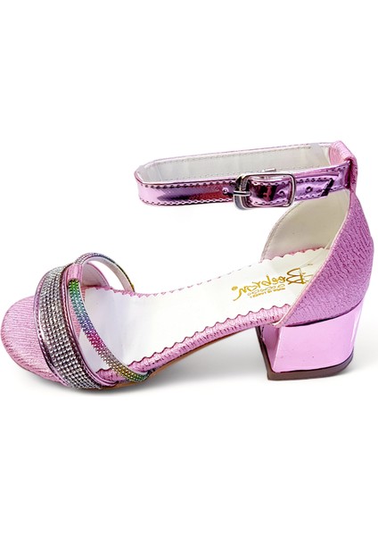 Topuklu Abiye Kız Çocuk Sandaleti Crown Series Crw2414 Parlak Pembe 36