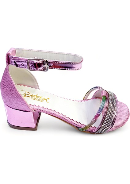 Topuklu Abiye Kız Çocuk Sandaleti Crown Series Crw2414 Parlak Pembe 36