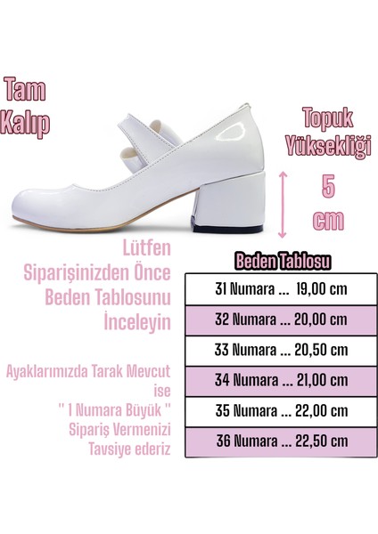 Ortopedik Topuklu Abiye Kız Çocuk Ayakkabı ABIAYK2401 Glossy Series Rugan Beyaz 36