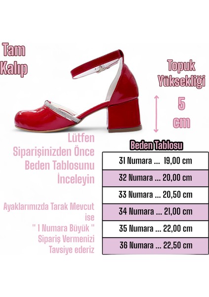 Topuklu Abiye Kız Çocuk Ayakkabı ABIKYAYK2405 Glossy Princess Series Rugan Kırmızı 36