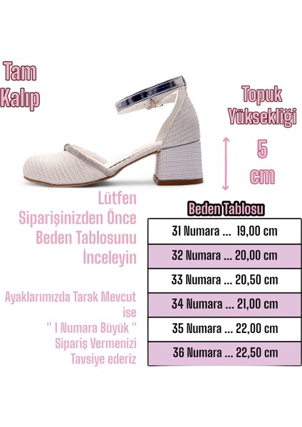 Topuklu Abiye Kız Çocuk Ayakkabı ABIKYAYK2405 Shining Princess Series Simli Krem 35