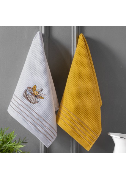 Nakışlı 2 Li Kurulama Bezi 40X60 Cm-Hardal