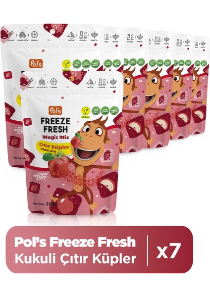 Pol’s Freeze Fresh Kukuli Magic Küp Çilekli Elma 20 g x 7 Adet Freeze Dry Dondurularak Kurutulmuş Meyve