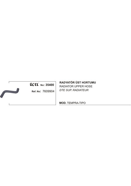 Radyatör Hortumu Üst 35400 Tempra Tıpo 1.6 Karbüratör 90 96 7609904 7609904 Gold