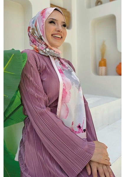 Saten Piliseli Elbise 3897 Gül Kurusu