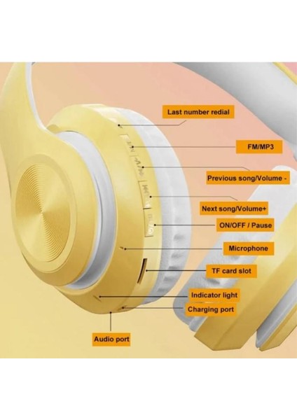 P68 Surroundbas Bluetooth Stereo Kulaklık+Mıcro Sd Kart Yuvası Sarı