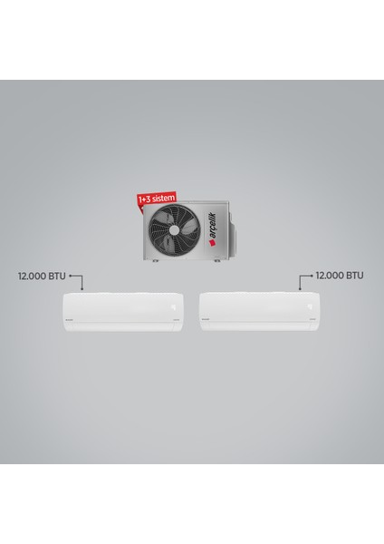 A++ 12000 BTU + 12000 BTU İç Ünite (1 adet Dış Ünite = 2 adet İç Ünite) 18000 BTU 1+2 Multi Inverter Klima