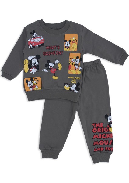 Erkek Çocuk Mickey Mouse Kare Baskılı 2'li Alt Üst Eşofman Takım