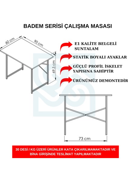 Salıngaç Home Badem Serisi 60X90 Barok Ahşap Desenli Çalışma Masası, Çok Amaçlı Masa