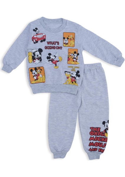Erkek Çocuk Mickey Mouse Kare Baskılı 2'li Alt Üst Eşofman Takım