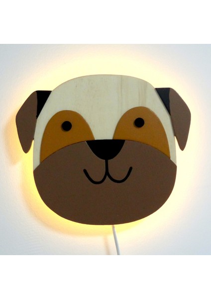 Handcrafted - Çocuk Odası El Yapımı Ahşap Gece Lambası Kahverengi Köpek Elektrikli