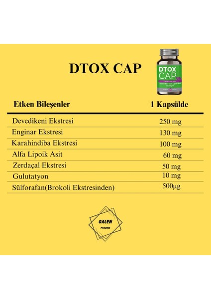 Dtox Cap 60 Kapsül KARACİĞERİNİZ VE VÜCUT DA BİRİKMİŞ OLAN TOKSİTLERİ ATALIM.