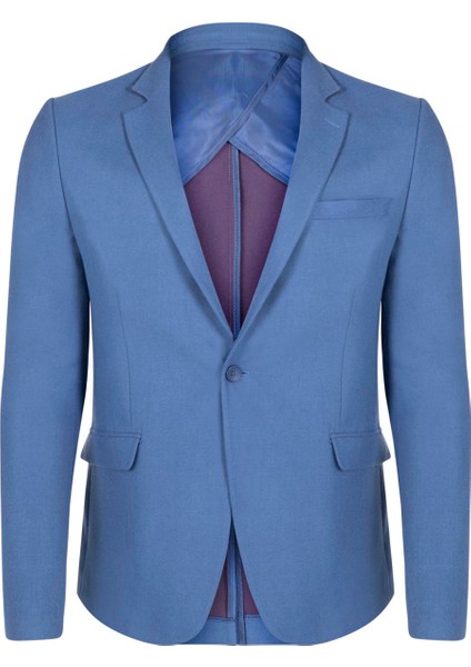 Italyan Stil Slim Fit Klasik Erkek Blazer Ceket Indigo