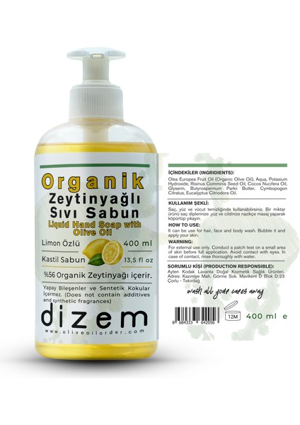 Organik Zeytinyağlı Sıvı El Sabunu 400 ml
